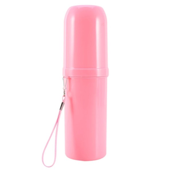 Cylindrical toothbrush holder for travel, pink color